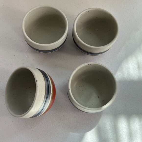 Unbranded Speckled Stoneware Ceramic Tea Cups Japan Set of 4 Blue Stripe 3" - Picture 9 of 14